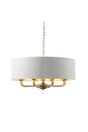 Netlighting Highclere Single Shade Pendant Ceiling Lamp Antique Brass Plate Vintage White Fabric in Gold