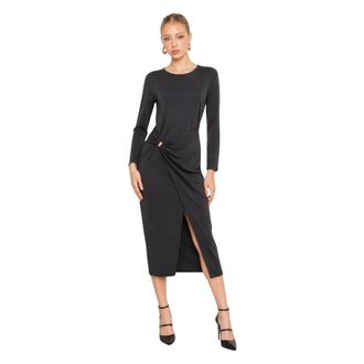 Kocca Midi Jurk met Gekruiste Taille - Dames - Feestkleedjes - Zwart - S - Kleedjes