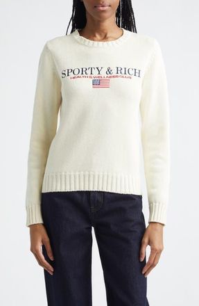 Sporty & Rich Nautical Embroidered Cotton Crop Sweater in Ecru at Nordstrom, Size X-Small