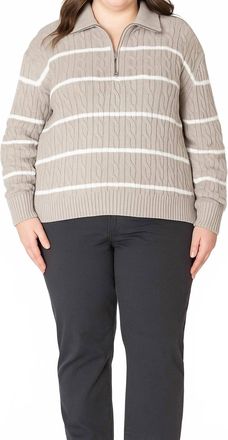 Dex Clothing Half Zip Cable Sweater - Plus In Taupe/white