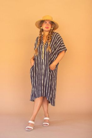 Kalalou Striped Kaftan With Button Detail