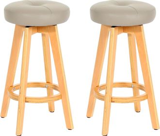 Hhg Hhg - Nunca Usado] Lote De 2 Taburetes De Bar Navan, Taburete De Bar Taburete De Barra, Madera Imitaci&oacute;n Cuero Giratorio, Taupe, Patas Claras