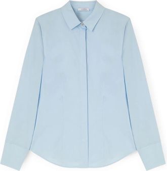 Motivi Gem&ecirc;leerd Katoen Popeline Shirt - Dames - Overhemden - Blauw - XS - Katoen - Overhemden