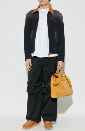 Marni Denim Jacket With Logo Patch, Mens, Black