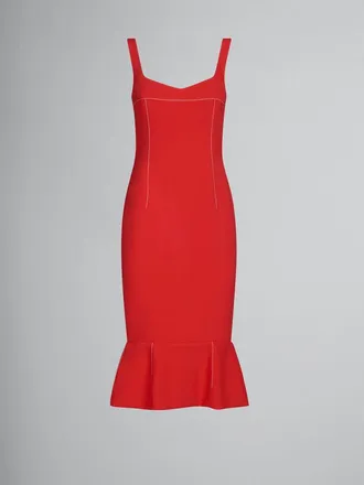 Marni Womens Red Fitted Dress With Ruffle Hem, Size 14