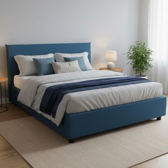 Talamo Italia Talamo Italia - Cama Matrimonial Berenice, Cama Contenedor Con Revestimiento De Tela, 100% Made In Italy, Apertura Frontal, Adecuado Para Colch&oacute;n Cm 1