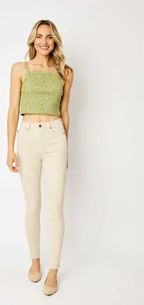 Judy Blue High Waist Garment Dyed Tummy Control Skinny Jeans In Bone
