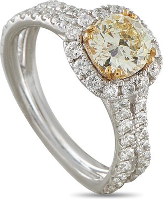 Luxury Bazaar 14K White Gold 1.66ct Fancy Yellow Diamond Halo Ring MF15-080526