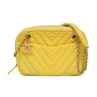 Chanel Camera Chevron Lambskin Yellow Leather Handbag (Pre-Owned)