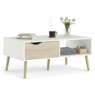 Dmora Mesa De Centro Dmora, Color Blanco Y Roble, 98,7 X 43,3 X 60,2 Cm, Con Embalaje Reforzado