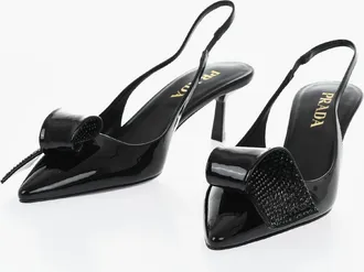 Prada Patent Slingbacks with 6cm Rigid Rhinestone Detail Prada