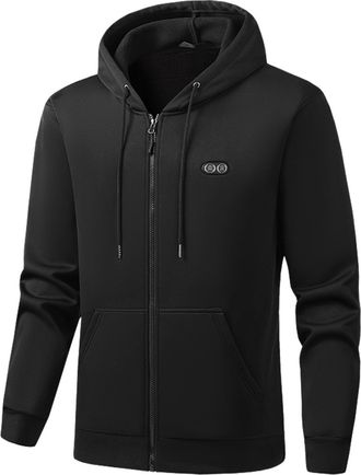 Generic Heated Hoodie for Men Winter Heated Fleece Hoodies Long Sleeve Zipped Heating Jackets Classic Fit Body Warmer with Pockets Mens Running Jogging Clothi
