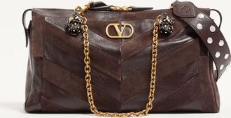 Valentino Garavani Valentino Garavani Panthea Medium Shoulder Bag in Suede and Nappa with Chevron Motif Wo