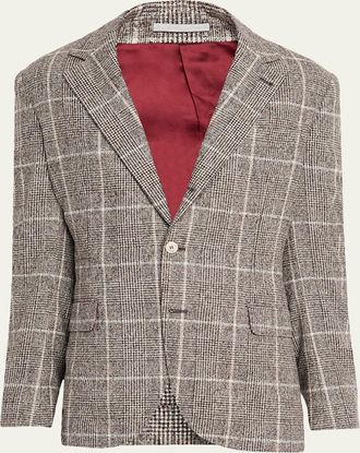 Brunello Cucinelli Mens Prince Of Wales Overcheck Traditional Sport Jacket