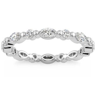 Pompeii3 1Ct Marquise & Round Diamond Eternity Wedding Stackable Ring 14k Gold Lab Grown