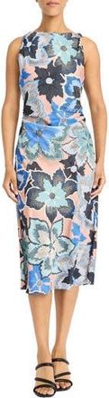 Maggy London Printed Ruched Midi Dress in Taupe/Cobalt Blue at Nordstrom Rack, Size 18 (Similar To 16W)