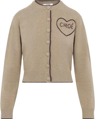 Chlo&eacute; Cardigan Logo Aderente - - Knitwear - Donna - Beige - M