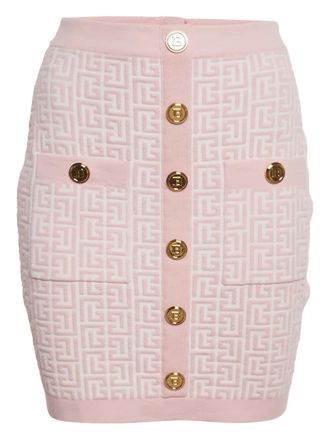 Balmain jacquard button skirt - women - Wool/Polyamide/Elastane - M - Pink