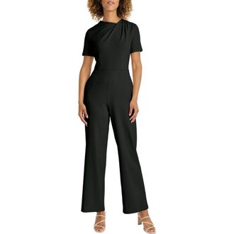 Maggy London Twist Neck Short Sleeve Jumpsuit in Black at Nordstrom Rack, Size 4