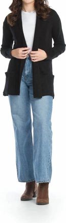 Papillon Heathered Soft Ribbed Cardigan With Pockets In Black