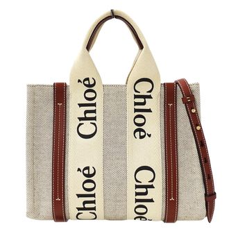 Chlo&eacute; Beige Brown Canvas Handbag Shoulder Bag Tote Bag (Pre-Owned)