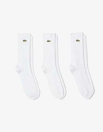 Lacoste Mens Lacoste 3 Pack Sport Mens High Cut Socks - White/White-White Z92 - White/White/White - Size: 9/9.5/10/10.5/11
