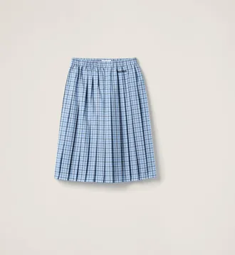 Miu Miu Pleated Check Skirt, Woman, Lightblue / Blue, Size 36