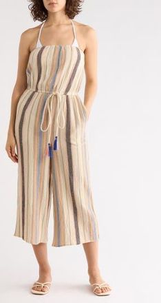 Elan Stripe Strapless Cover-Up Jumpsuit in Natural/Blue Stripe at Nordstrom Rack, Size X-Small