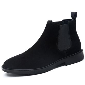 Generic Mens Round Toe Faux Suede Short Boots Flat Heel Chelsea Ankle Boots Slip on Office Work Shoes,Black1,5.5 UK