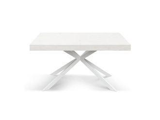 Konte Design Mesa de madera, acabado blanco, base x blanca, extensible 140x90