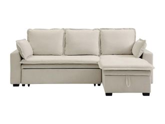 VENTE-UNIQUE.COM Sof&aacute; rinconera poli&eacute;ster 4 plazas blanco roto 233x148cm