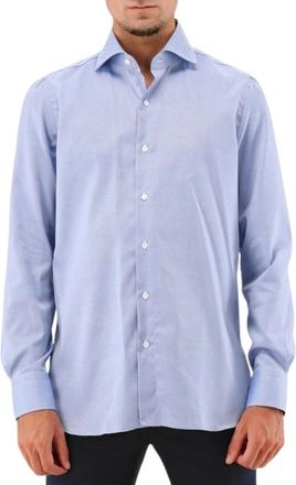 Finamore Blauwe Eduardo Overhemd - Heren - Zakelijke Overhemden - Blauw - 2XL - Katoen - Overhemden