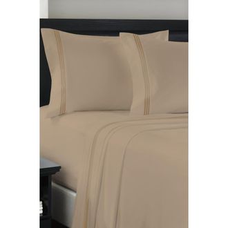 Luxury Home Embroidered Line 4-Piece Sheet Set in Oatmeal at Nordstrom Rack, Size Full