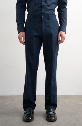 Topman Linen Blend Straight Leg Pants in Navy at Nordstrom, Size 28