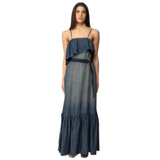 Pinko Maxi Dresses, female, Blue, Size: 2XS Abito lungo in tela denim
