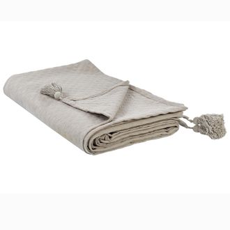 Beliani Beliani - Colcha Con Borlas Para Cama Algod&oacute;n 220 X 200 Cm Gris Pardo Lindula