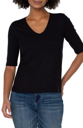 Liverpool L.A. Double Layer V-Neck Rib Top in Black at Nordstrom, Size Medium