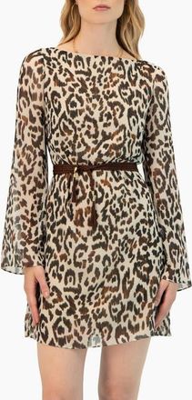 Ivonne Short Animal Print Dress with Waist Tie in Brown at Nordstrom, Size 10