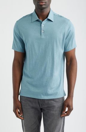 Robert Barakett Brightwood Slub Cotton Polo in Smoke Blue at Nordstrom, Size Xx-Large