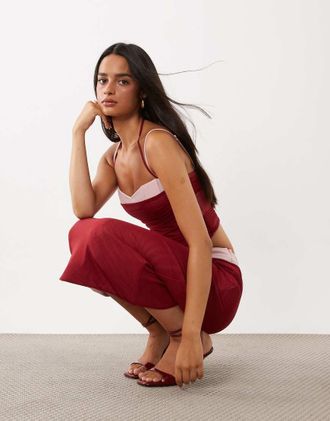 Tiger Mist Caline gonna midi coordinata con sovrapposizione in rete arricciata rossa e rosa baby-Rosso
