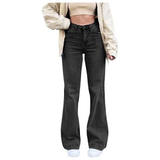 Generic Black Flare Jeans Mid Waist Flare Jeans for Women UK Stretchy Slim Fit Bell Bottom Denim Trousers Outdoor Casual Wide Leg Baggy Bootcut Comfortable Tr
