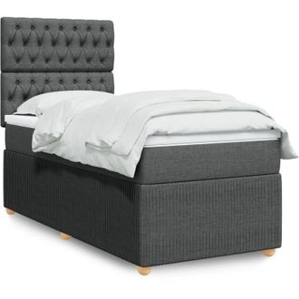 vidaXL Cama Box Spring Con Colch&oacute;n Tela Gris Oscuro 100x200 Cm Vidaxl