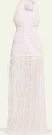 CHRISTOPHER ESBER Orion Plunging Ruched Drop-Waist Gown