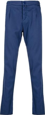 Kiton logo-patch straight-leg chinos - men - Elastane/Lyocell/Cotton - 31 - Blue