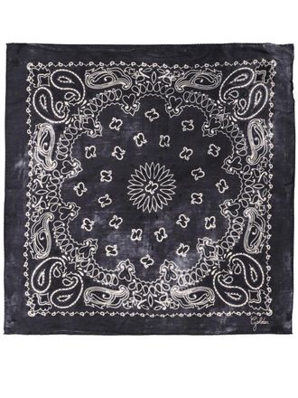 Golden Goose Black Paisley Pattern Silk Square Scarf