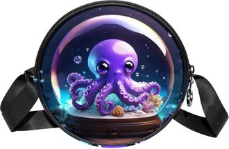 Generic Circle Crossbody Bag for Women, Octopus Crystal Ball Small Sling Bag Daypack with Zipper Adjustable Shoulder Straps Casual Ladies Girls Round Purse