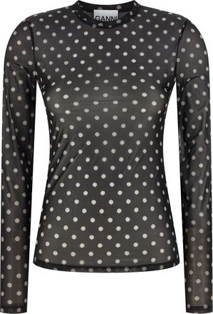Ganni Printed Sheer T Shirt Nero-Donna