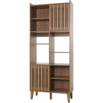 Hhg Hhg - Estanter&iacute;a 425, Estanter&iacute;a Alta, Puerta Corredera 8 Compartimentos Mdf 178x75x35cm, Natural