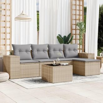 vidaXL Juego De Sof&aacute;s Jard&iacute;n Con Cojines 6 Pzas Rat&aacute;n Sint&eacute;tico Beige Vidaxl