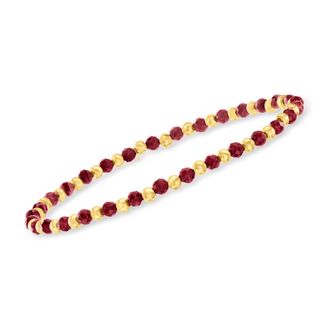 Canaria Canaria Ruby and 10kt Yellow Gold Bead Stretch Bracelet